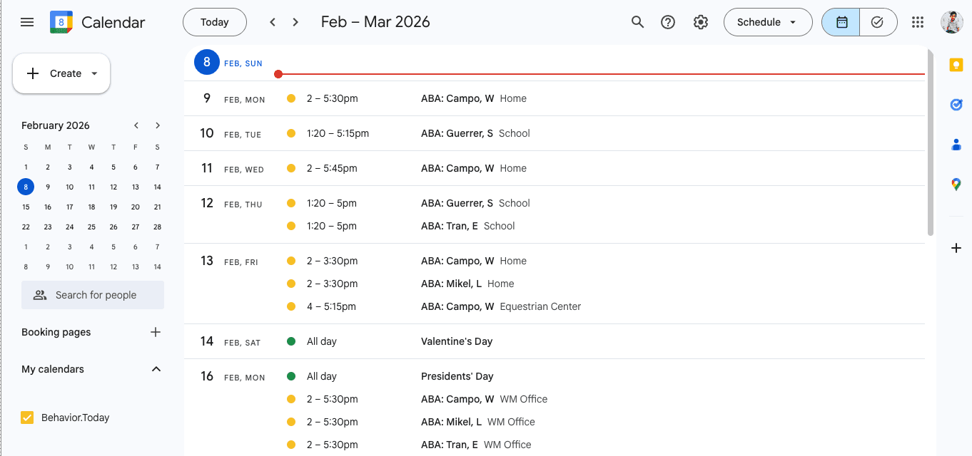 Calendar integrations chart